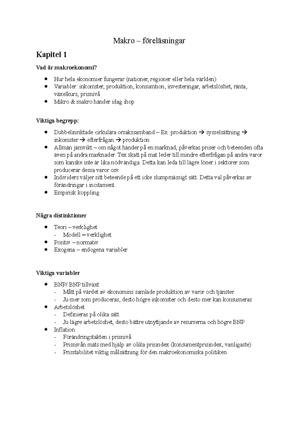 Makro Kap 1 & 2 - Kapitel 1 & 2 Föreläsning - Makro – Föreläsningar ...