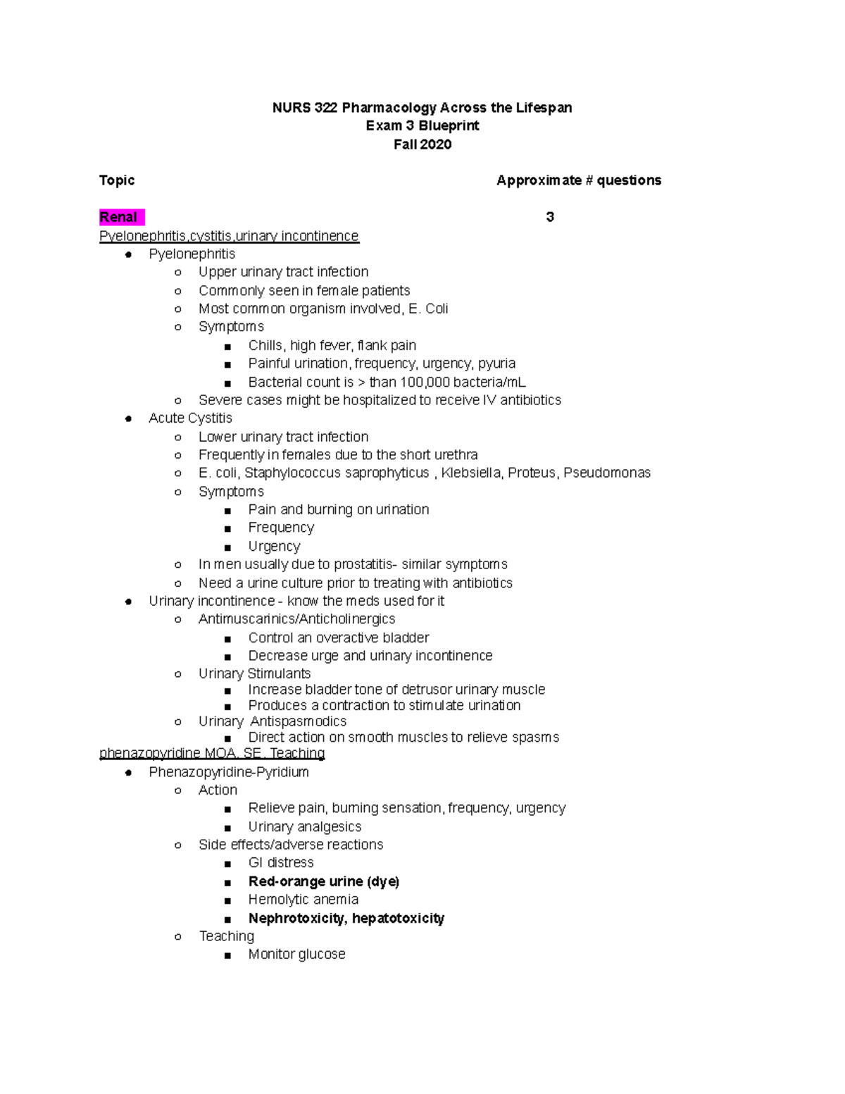 Pharm exam 3 study guide NURS 322 Pharmacology Across the Lifespan