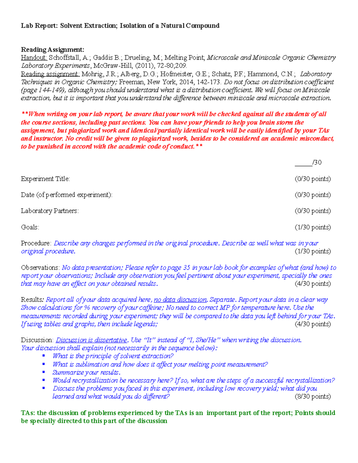 Lab Report Solvent Extraction Isolation of a Natural Product Lab