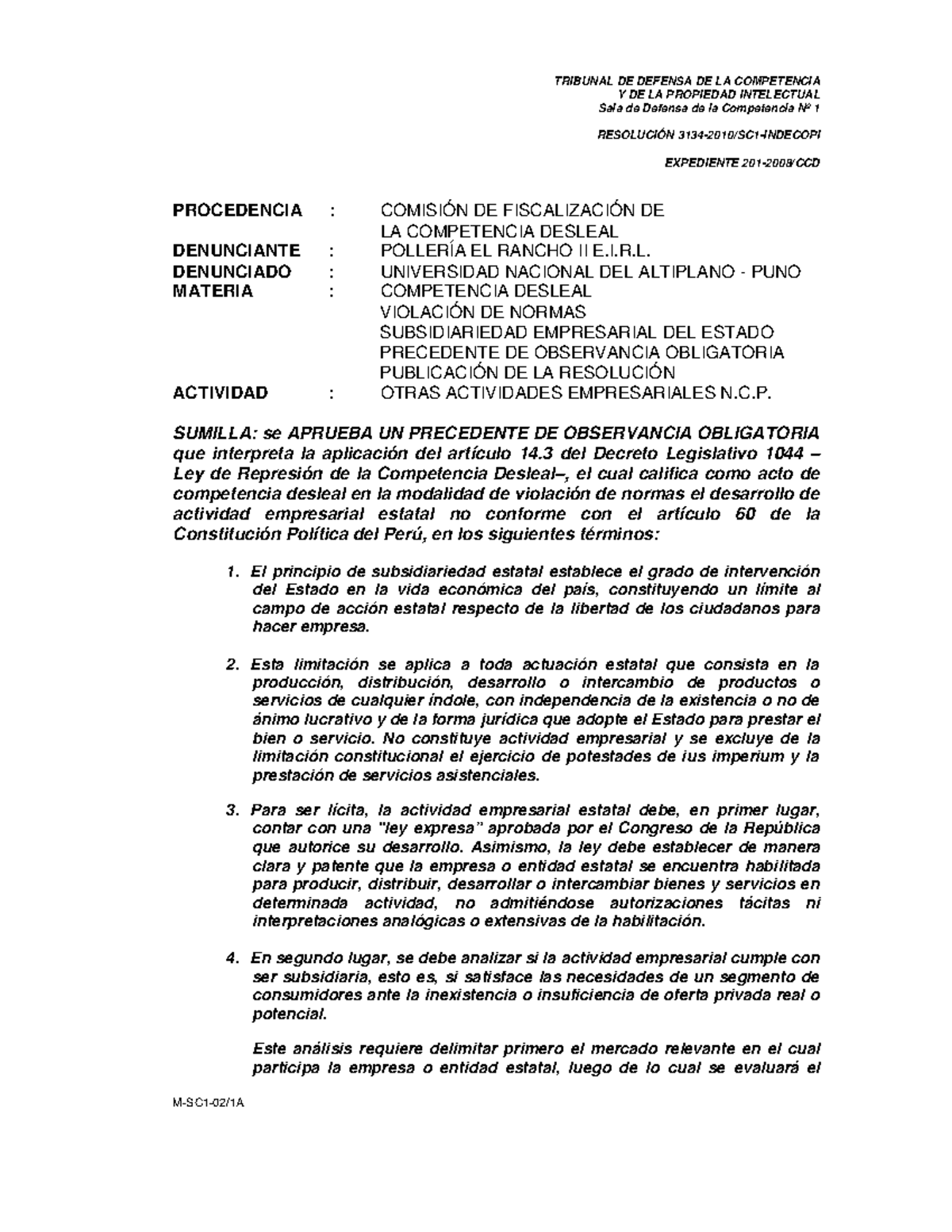 Polleria El Rancho Rol Subsidiario Del Estado Peru - Y De La Propiedad 