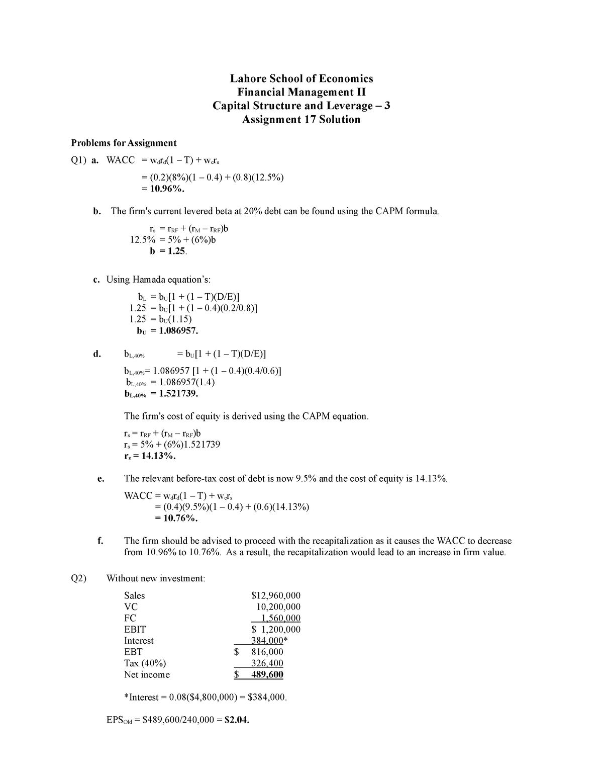 financial management ii assignment