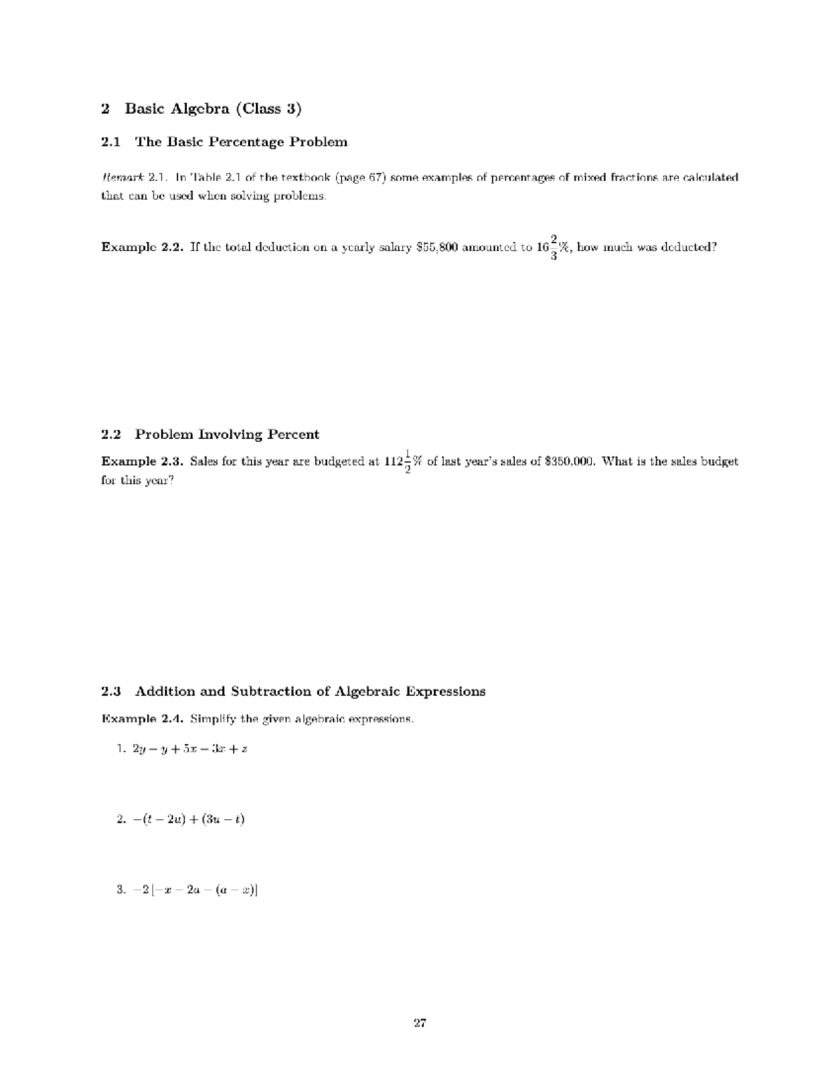 Class 3 notes - QMS110 011 021 - Applied Mathematics for Bus - F2024 ...