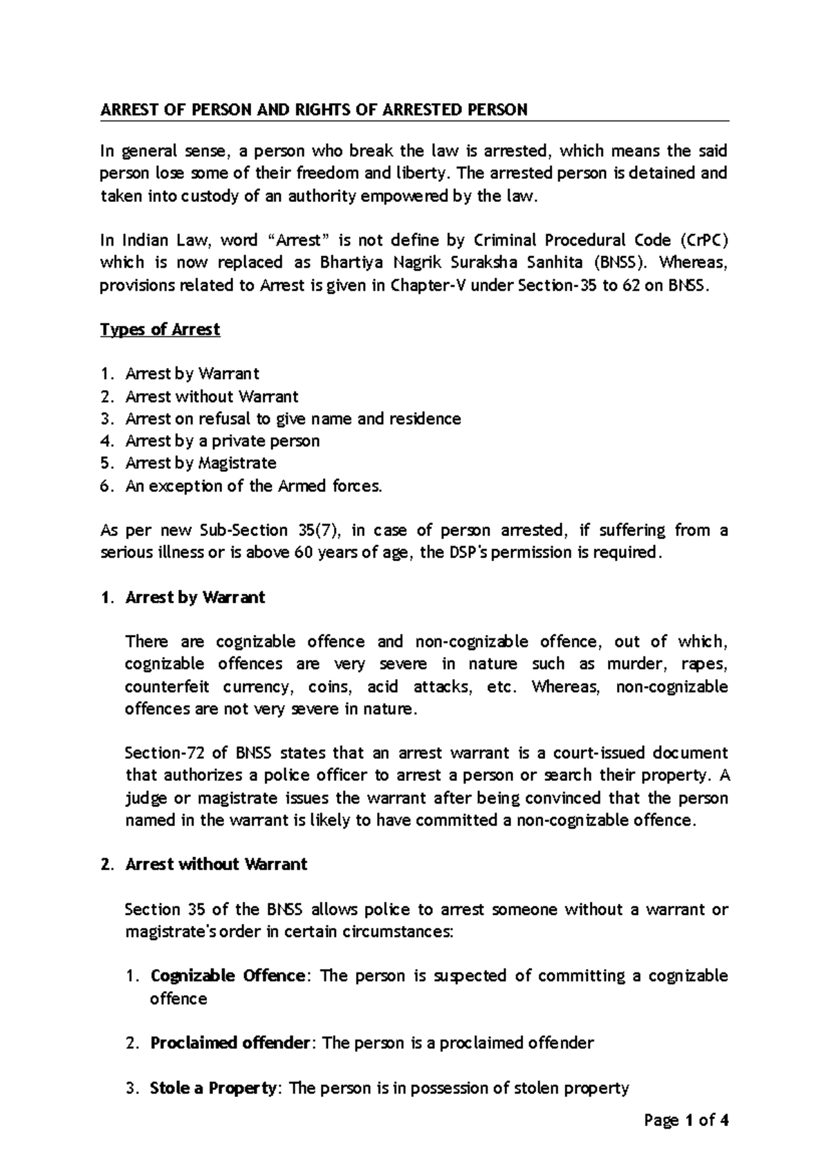U.1 Arrest of Person and Rights of Person Arrested - Revise - ARREST OF ...