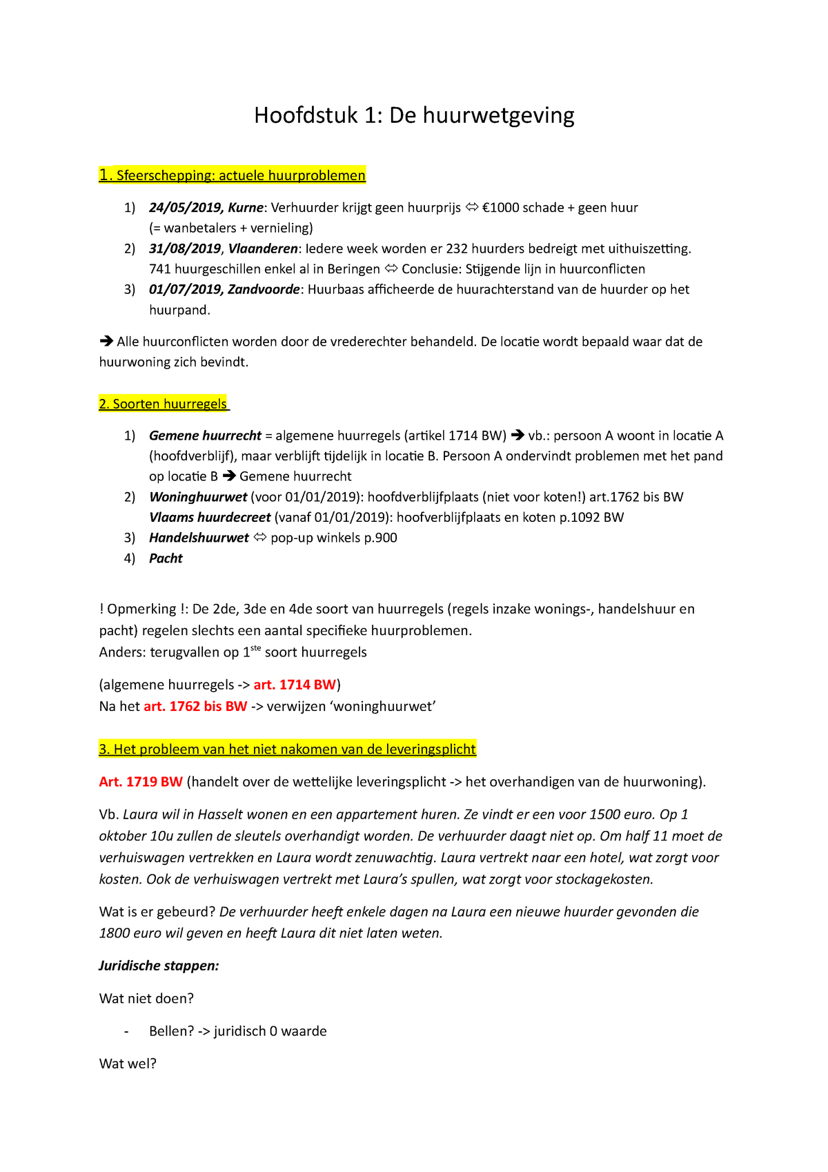 Samenvatting Huurwetgeving - Hoofdstuk 1: De Huurwetgeving ...