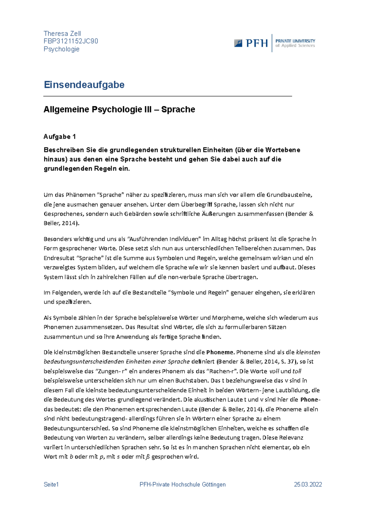 EA Allgemeine Psychologie III - Sprache, Theresa Zell - Allgemeine ...