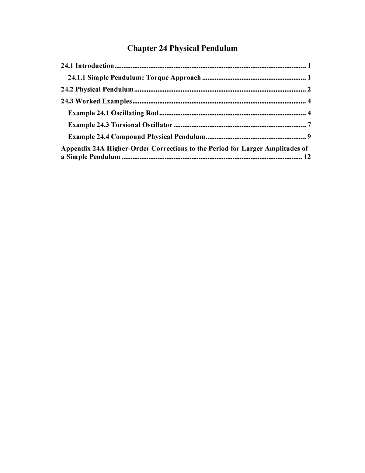 Chapter 24 - balls - Chapter 24 Physical Pendulum 24 Introduction 24.1 ...