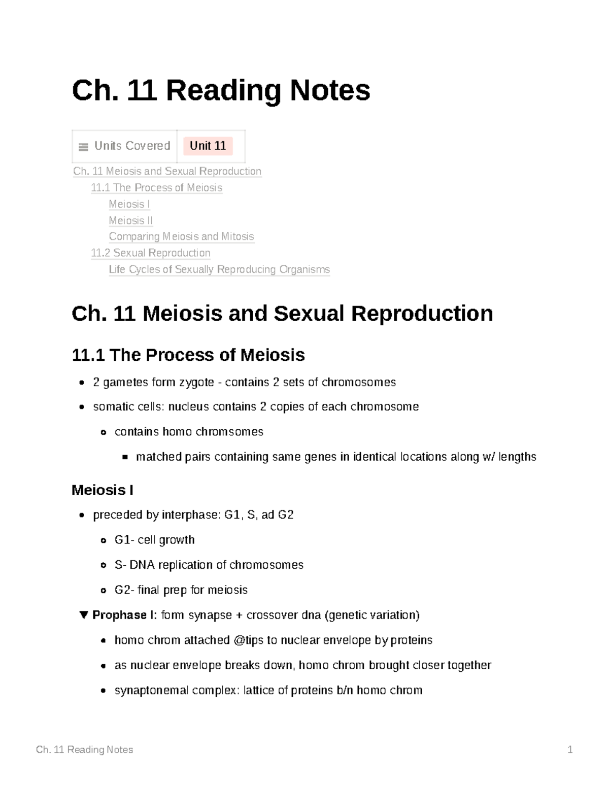 Ch. 11 Textbook Notes - Ch. 11 Reading Notes Units Covered Unit 11 Ch ...