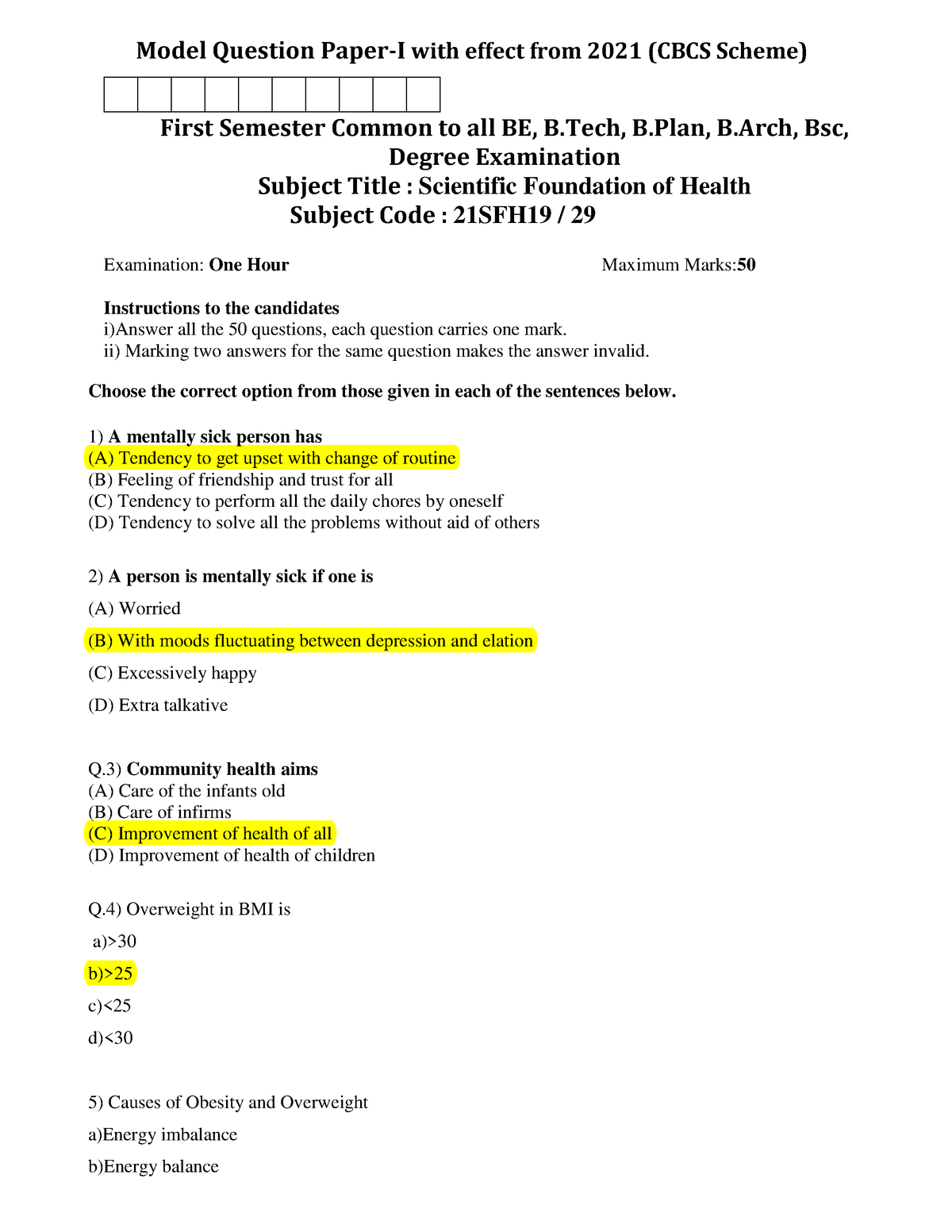 21SFH29set2 - HEALTH - Model Question Paper-I With Effect From 2021 ...