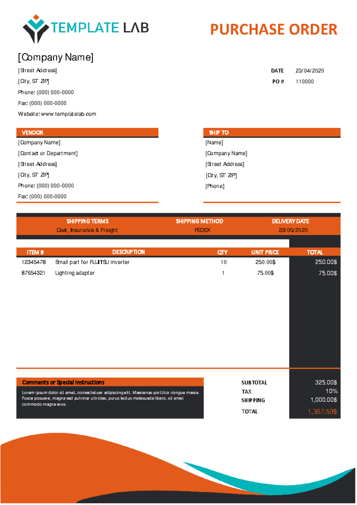 Purchase Order Template 01 Template Lab - Legal research - DATE PO ITEM ...