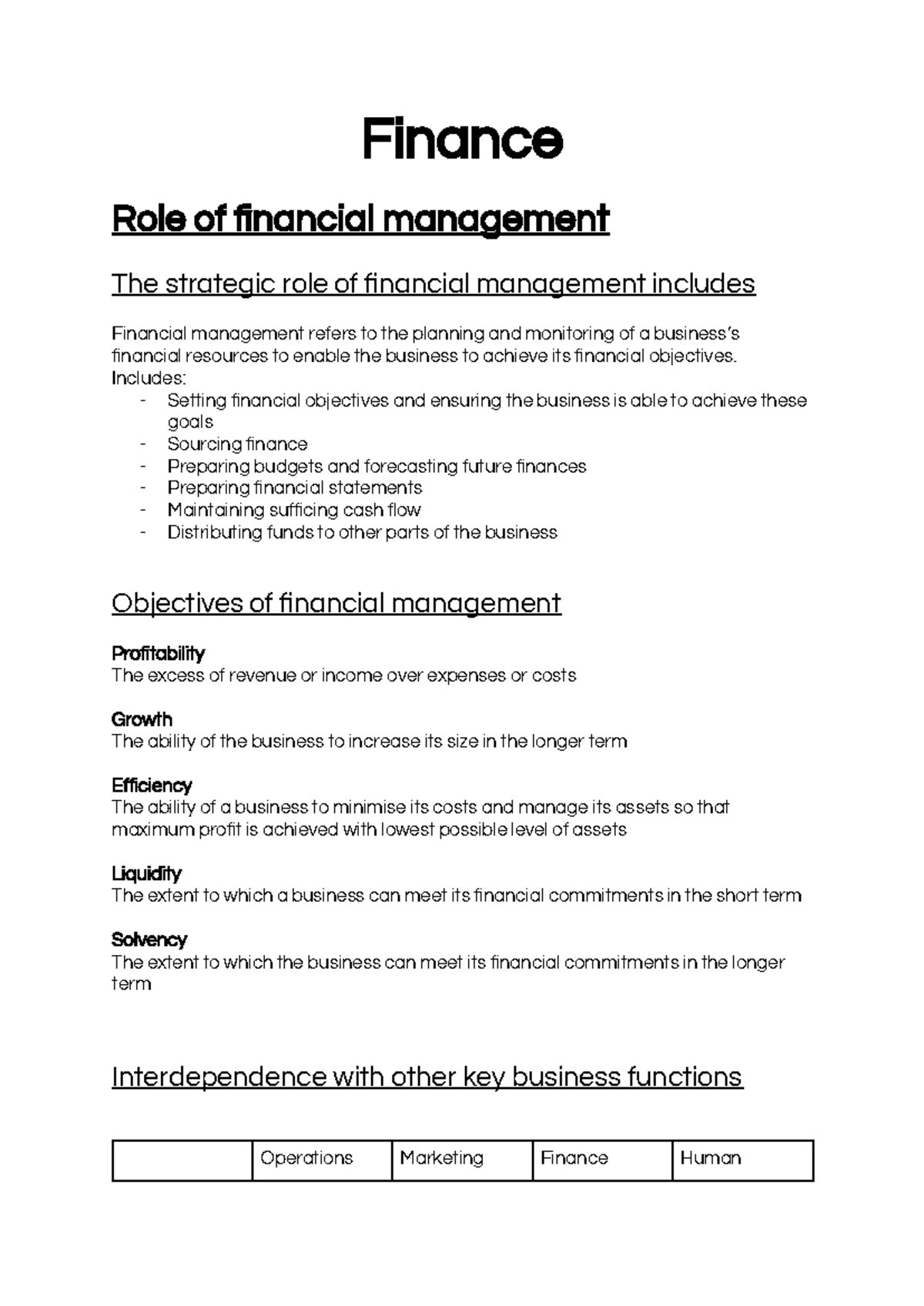 HSC Business Studies Notes - Finance Role of financial management The ...