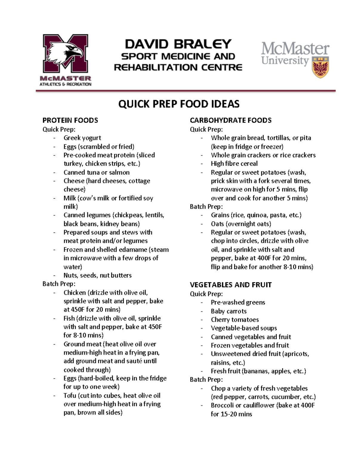 Quick Prep Food Ideas - QUICK PREP FOOD IDEAS PROTEIN FOODS Quick Prep ...