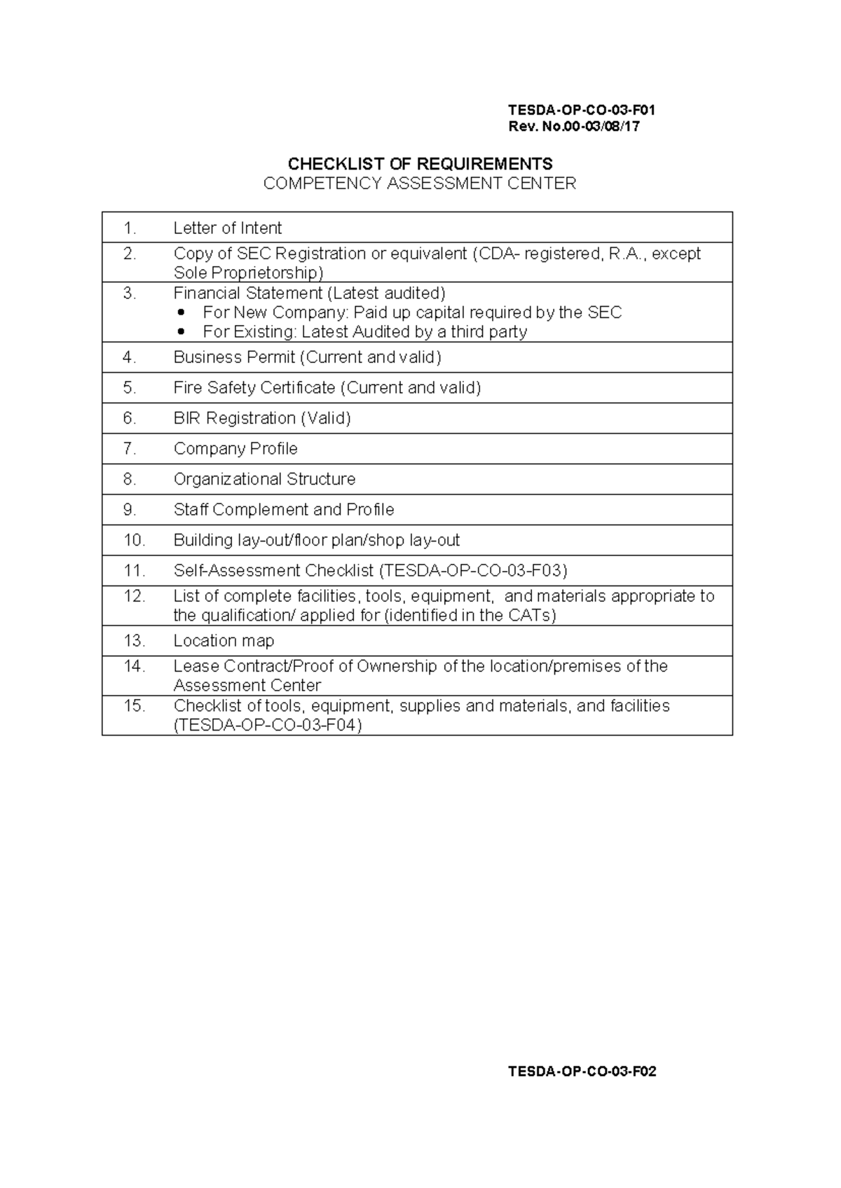 Annex 9 - Accreditation ACs Forms - TESDA-OP-CO-03-F Rev. No-03/08 ...