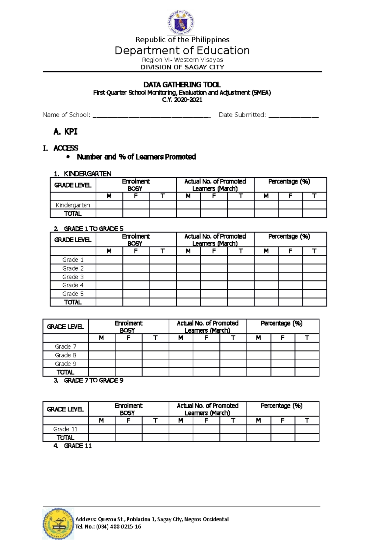 First Quarter SMEA Gathering TOOL - Department of Education Region VI ...