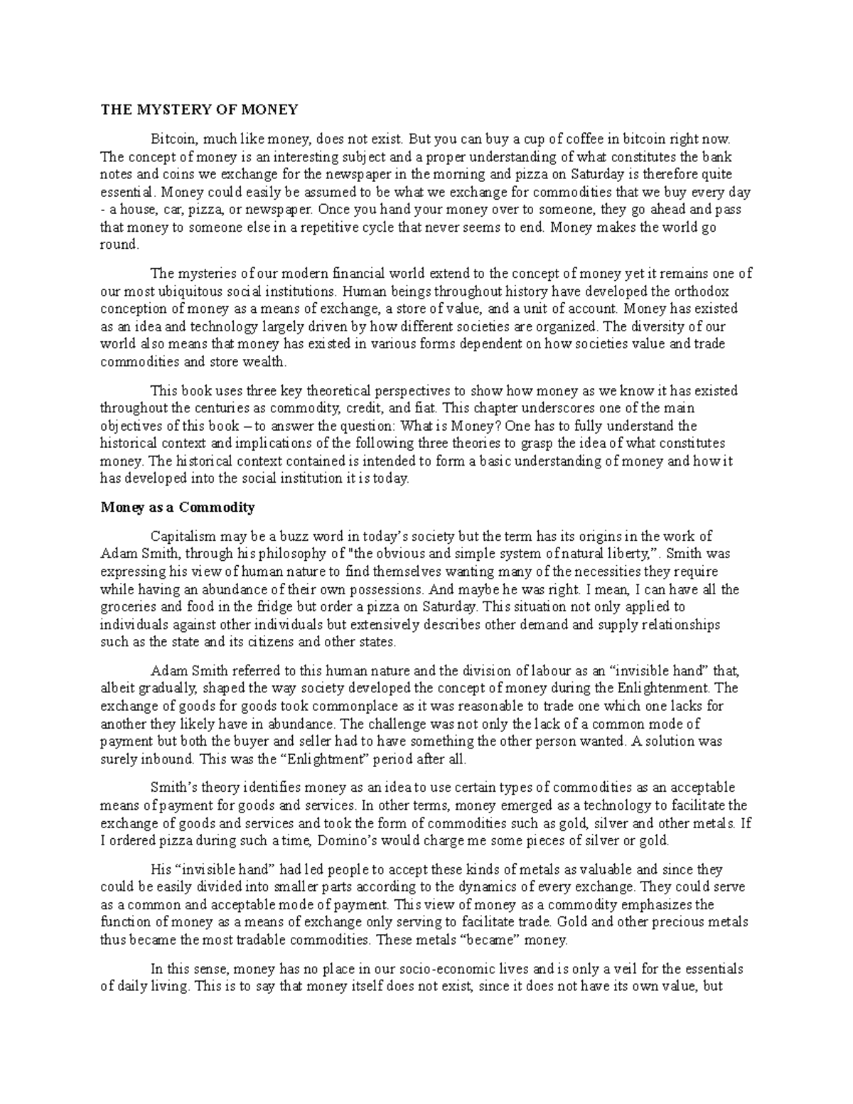 THE Mystery OF Money - Business Essays - THE MYSTERY OF MONEY Bitcoin ...
