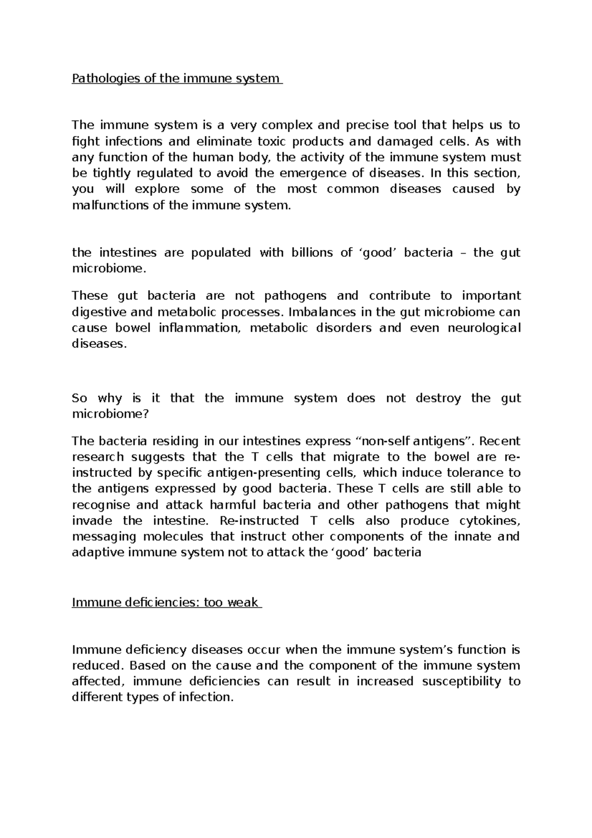 Pathologies of the immune system - As with any function of the human ...