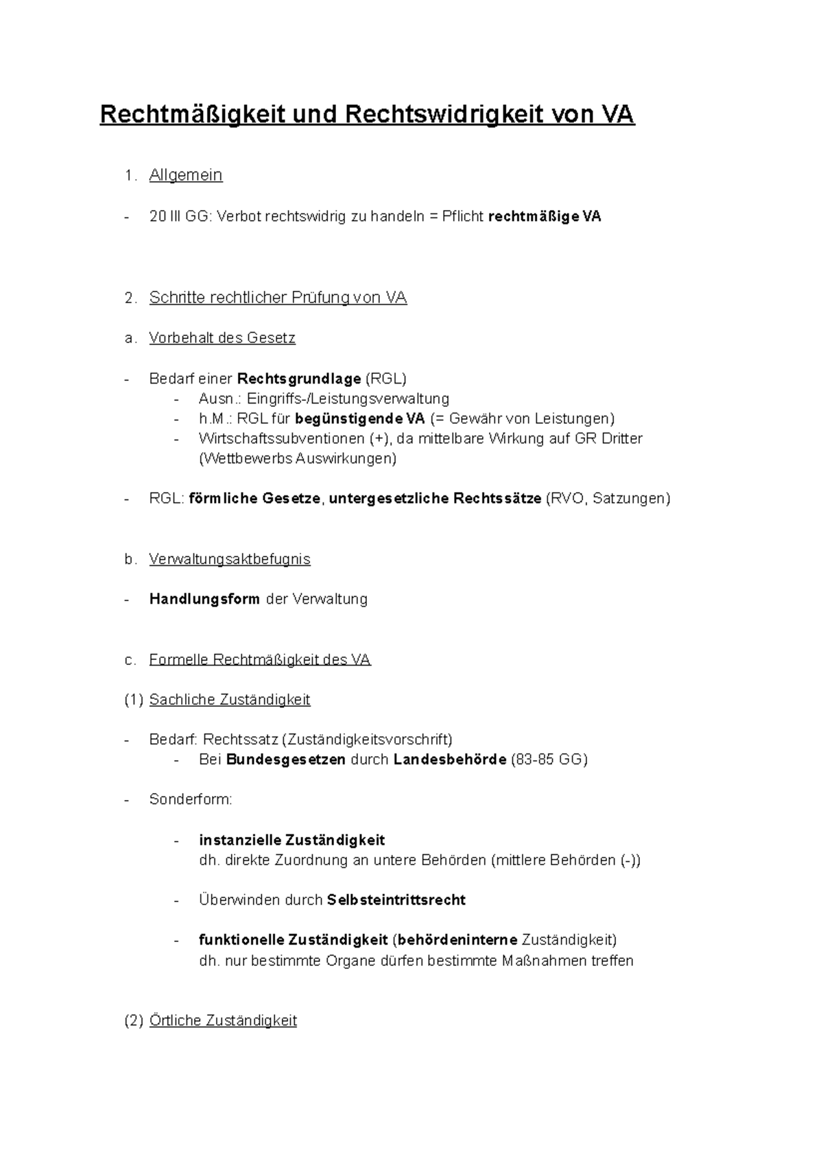 Materielle Rechtmäßigkeit Verwaltungsakt Schema VR AT Verwaltungsakt (Rechtmäßigkeit und Rechtswidrigkeit