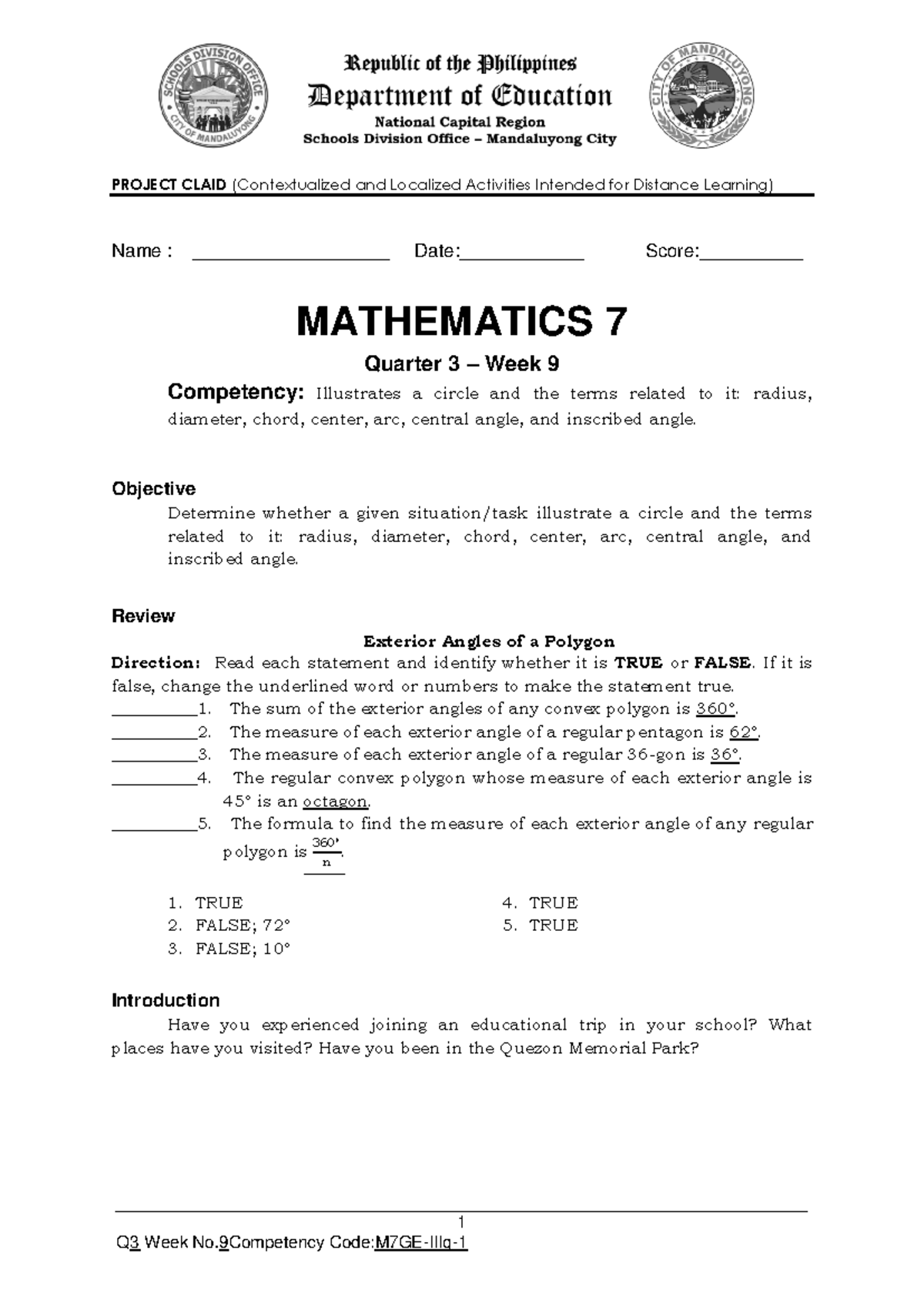 MATH7 WEEK 9 ...