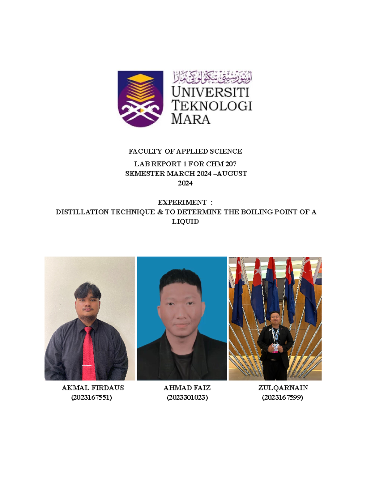 Lab CHM207 (1) - FACULTY OF APPLIED SCIENCE LAB REPORT 1 FOR CHM 207 ...