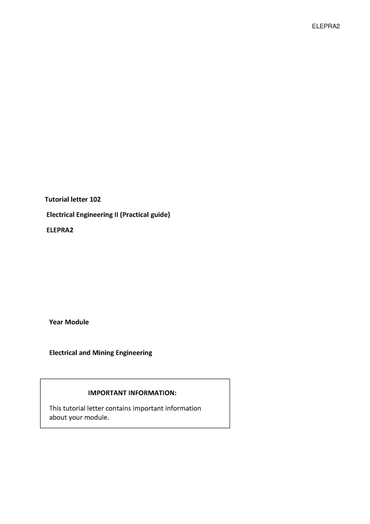 Elepra 2 Practical Guide V32021 - ELEPRA Tutorial letter 102 Electrical ...