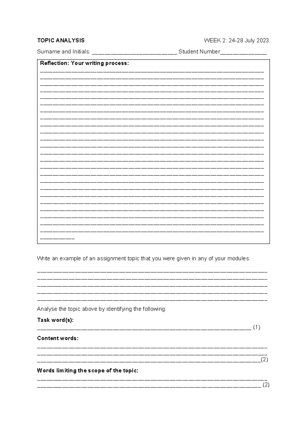 Topic Analysis WEEK 2 - notes - TOPIC ANALYSIS WEEK 2: 24-28 July 2023 ...