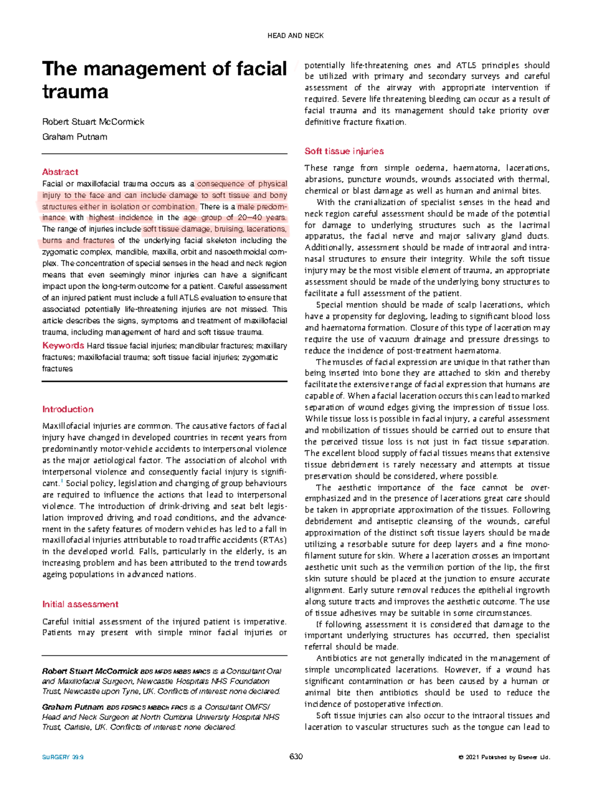 Trauma facial - The management of facial trauma Robert Stuart McCormick ...