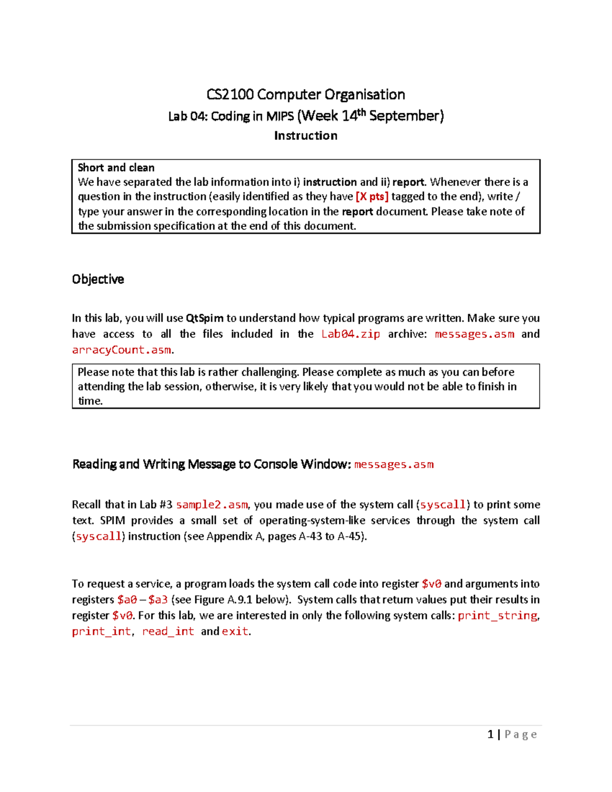 Lab04 Instruction - notes - CS2100 Com puter Organisation Lab 04: Codi ...