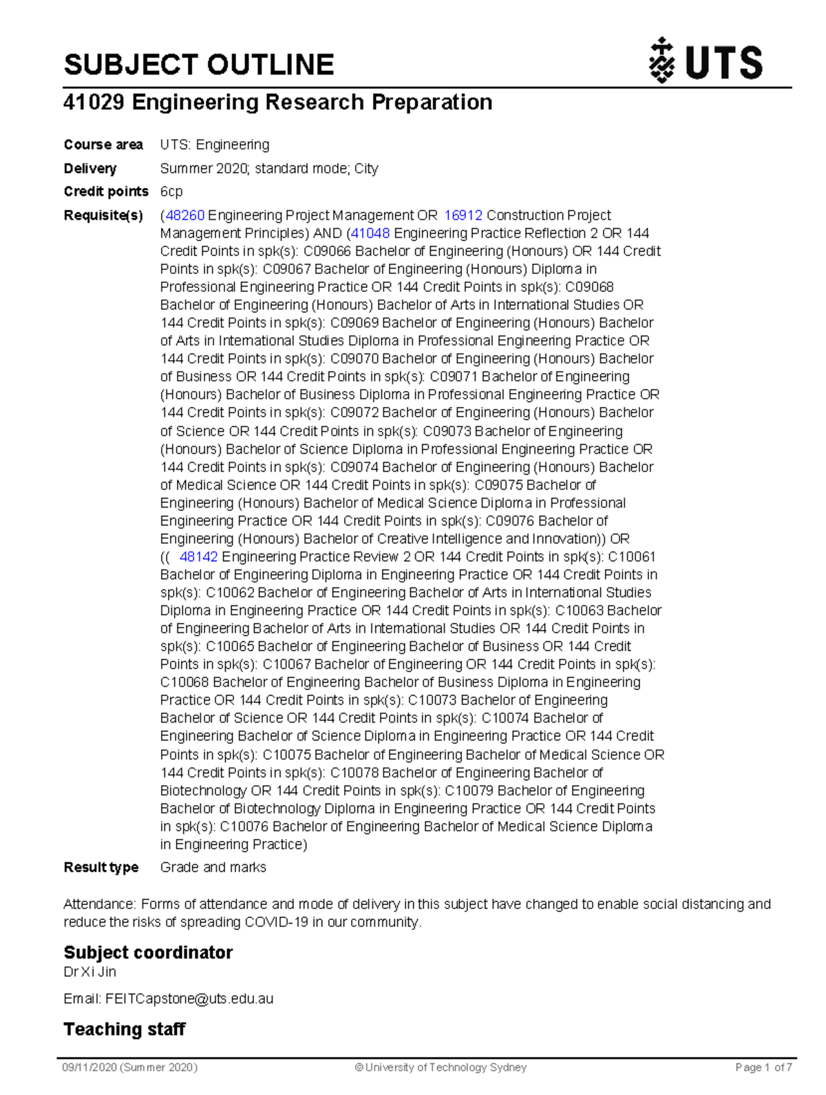 subject outline for engineering research preparation - SUBJECT OUTLINE ...