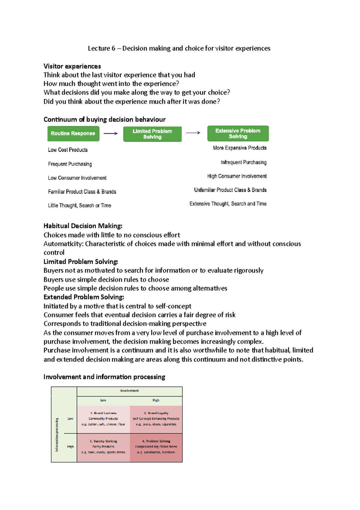 Lecture 6 - Decision Making and choice for visitor experiences ...