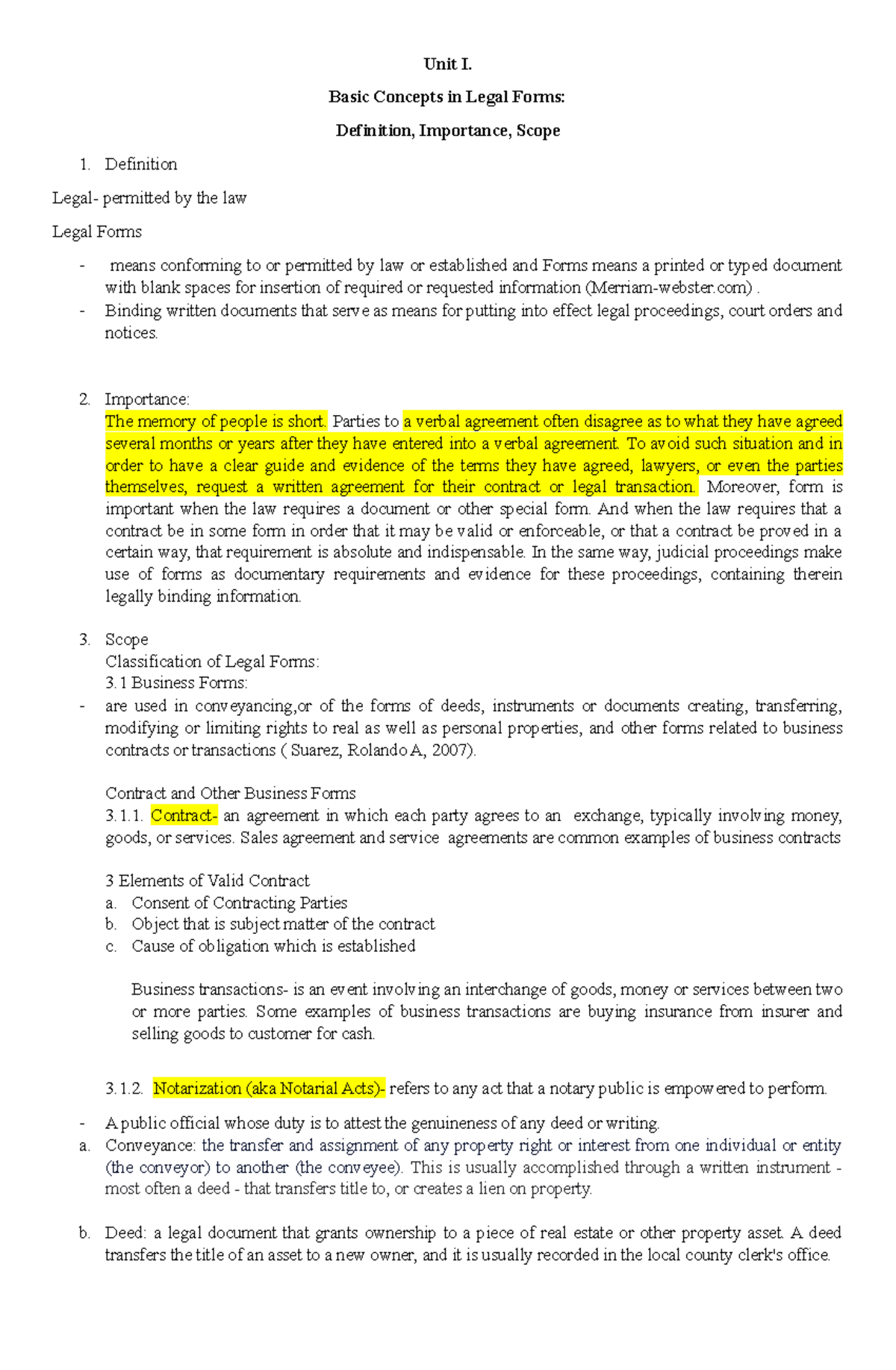 Readings . Unit I. Basic Concepts in Legal Forms Definition