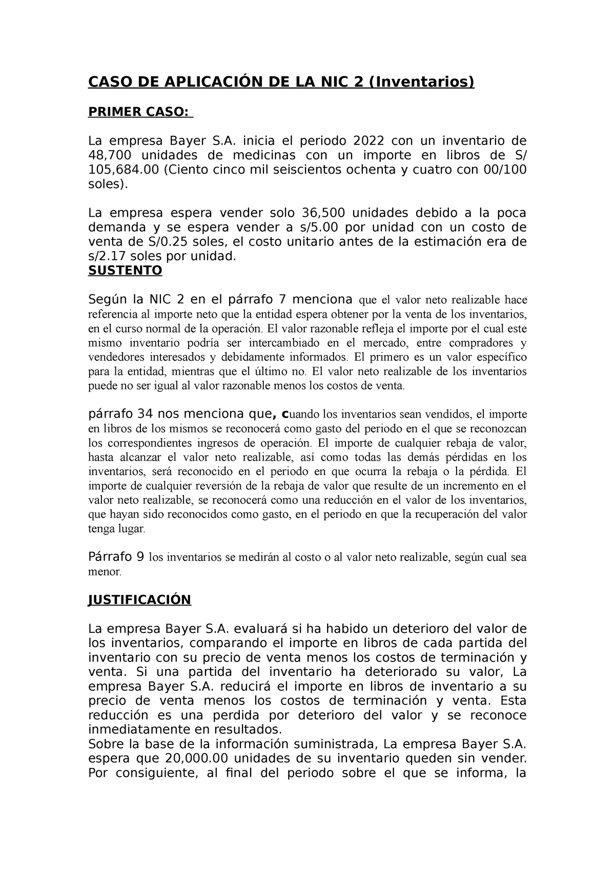 Caso De Aplicación De La Nic 2 Mas Caso Nic 16 Caso De AplicaciÓn De La Nic 2 Inventarios 0866