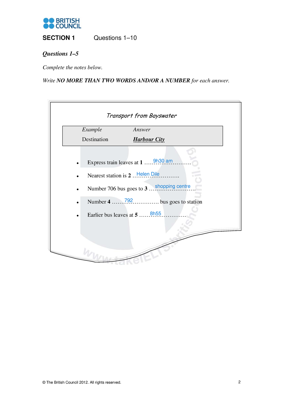 Listening Practice TEST 1 - SECTION 1 Questions 1– Questions 1 ...