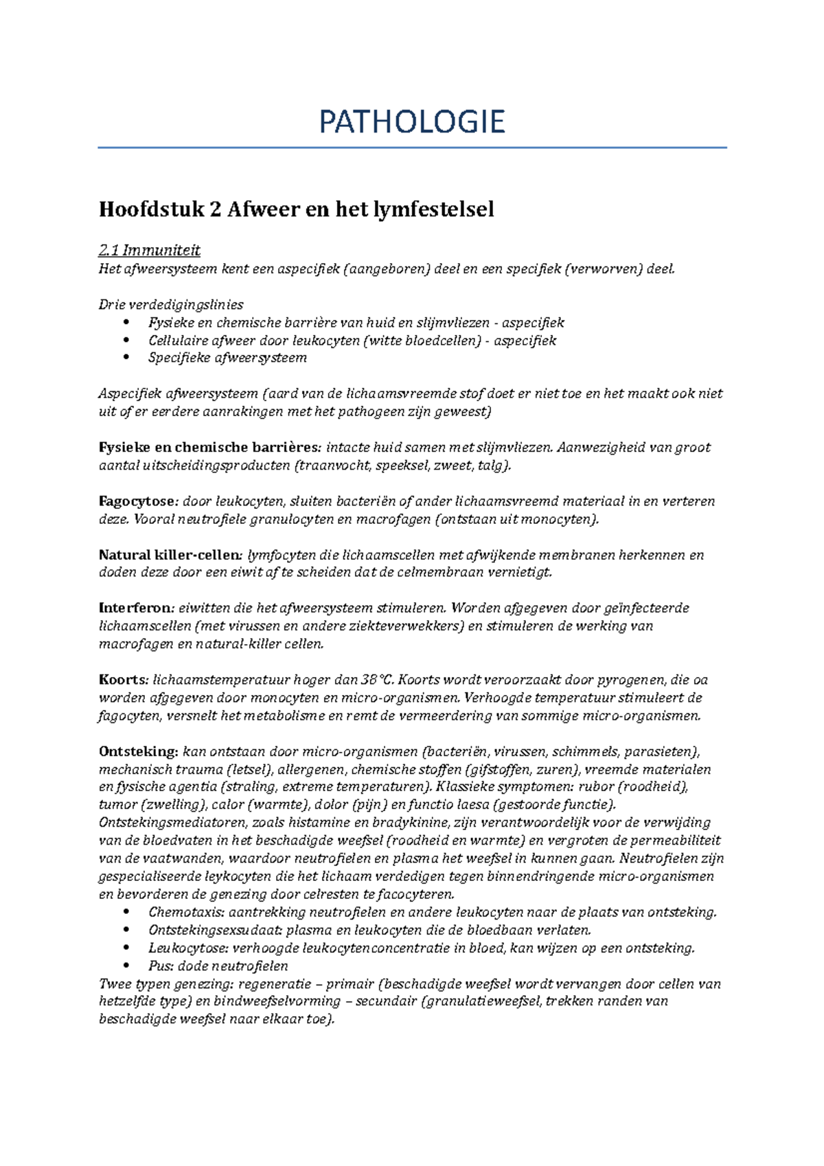 Samenvatting Pathologie - PATHOLOGIE Hoofdstuk 2 Afweer En Het ...