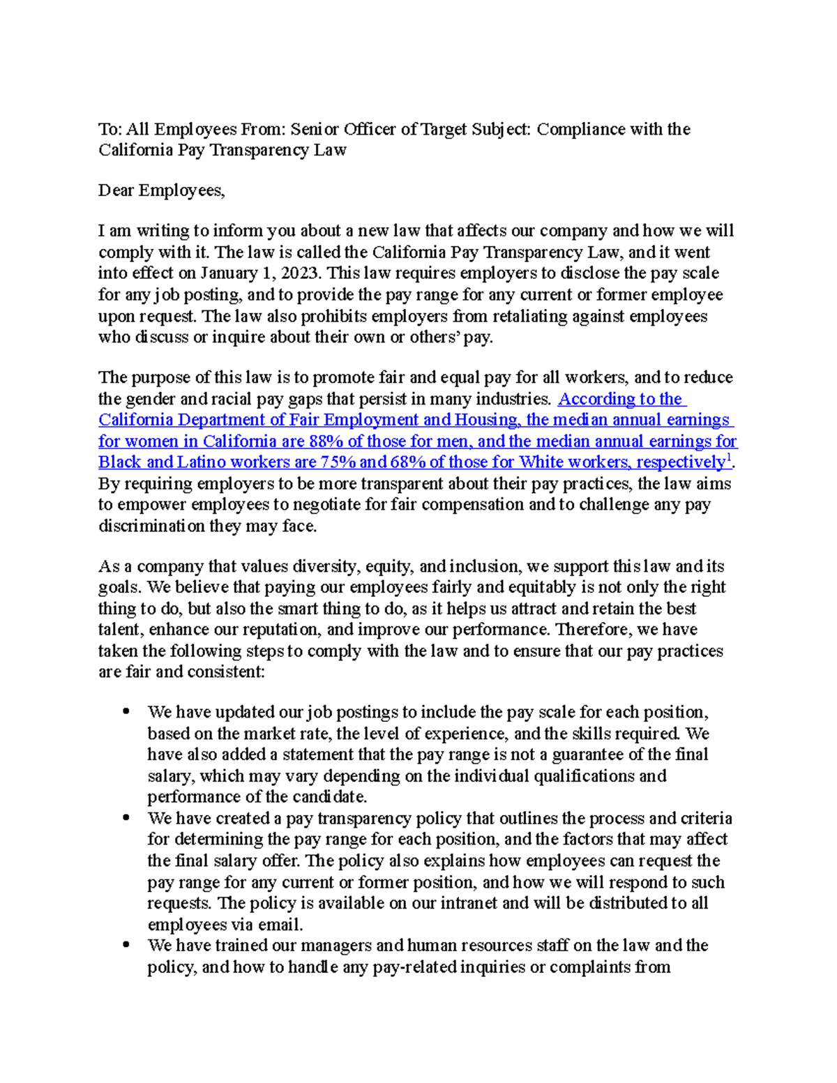 Torhtfgnb - summary - To: All Employees From: Senior Officer of Target ...