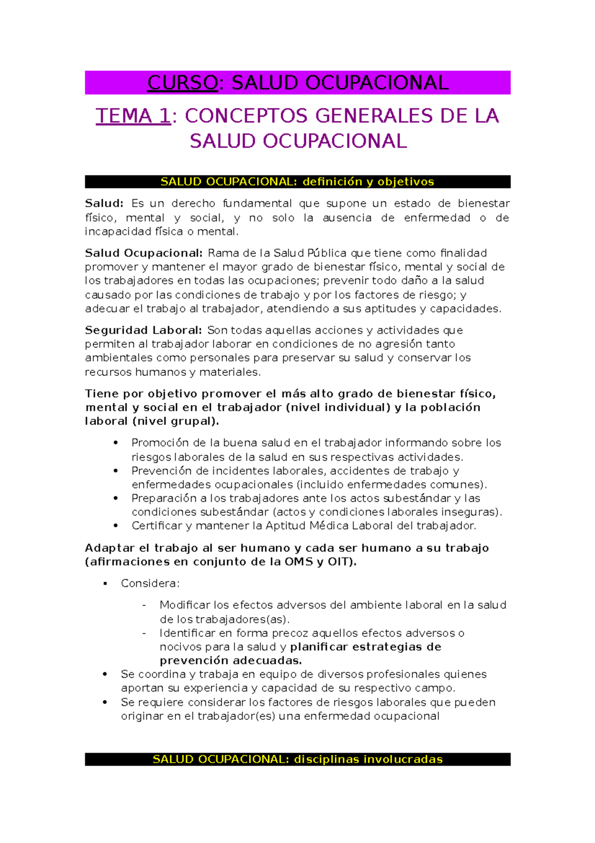 1. Conceptos Generales De La Salud Ocupacional - CURSO: SALUD ...