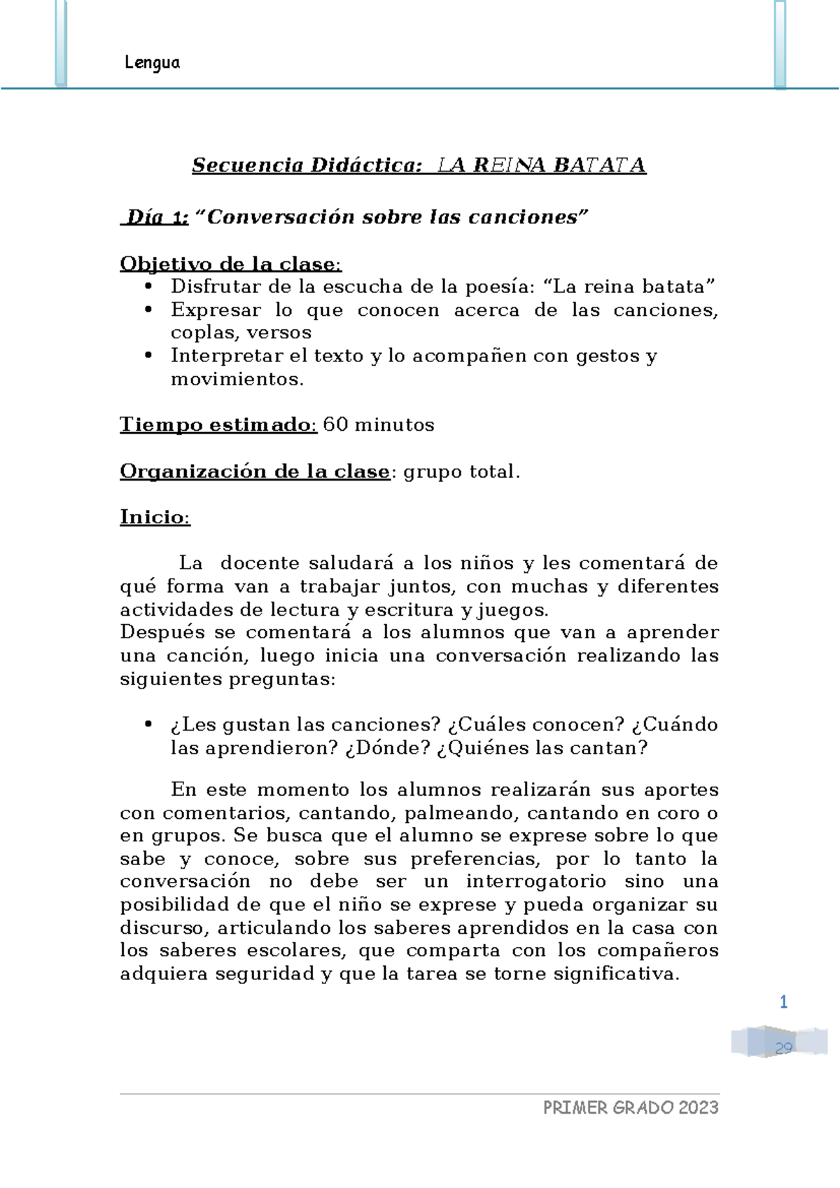 Secuencia de Lengua Reina Batata - 1 29 Secuencia Didáctica: LA REINA ...