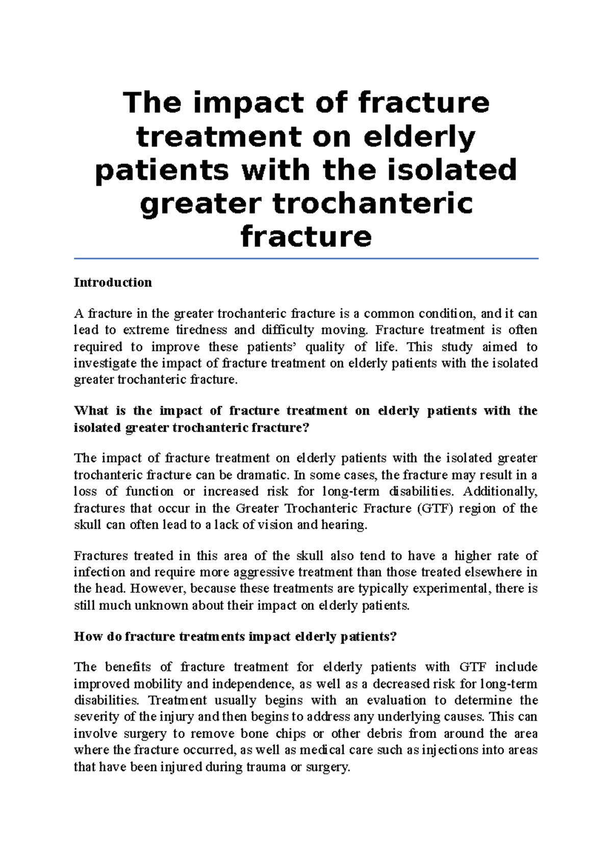 The impact of fracture treatment on elderly patients with the isolated