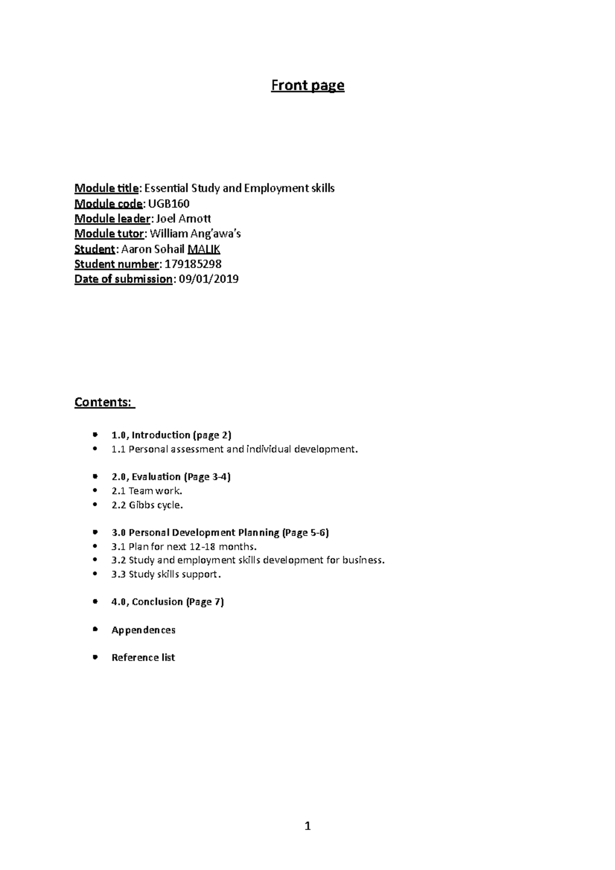 Aaron's essay (revised) - Front page Module title : Essential Study and ...