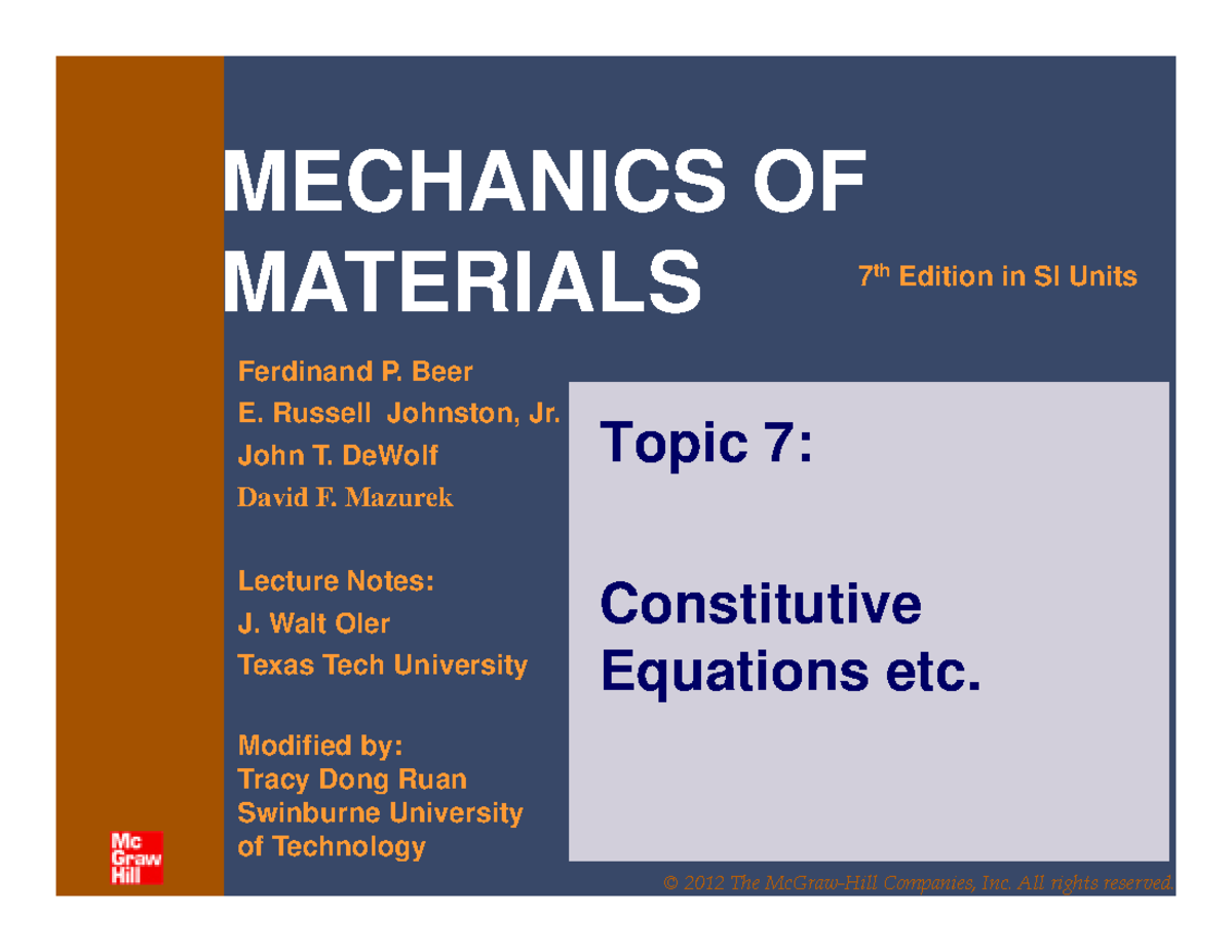 Structural Mechanics Topic 7 Constitutive Equations - MEE20004 ...