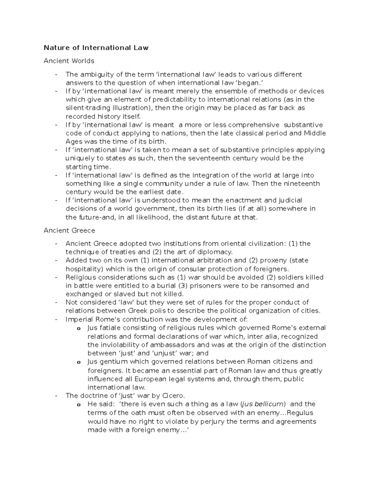 1.Lecture Notes Nature and Sources - Nature of International Law ...
