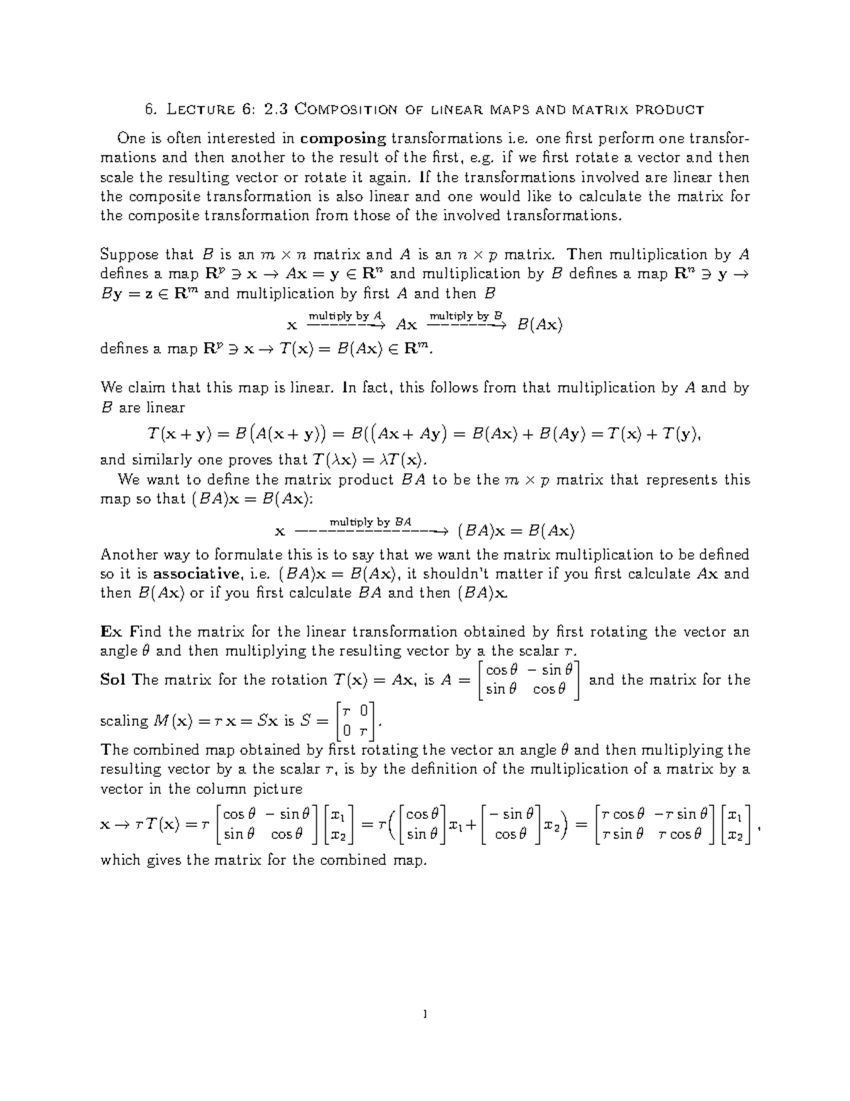 2.3. Matrix Multiplication - Lecture 6: 2 Composition of linear maps ...