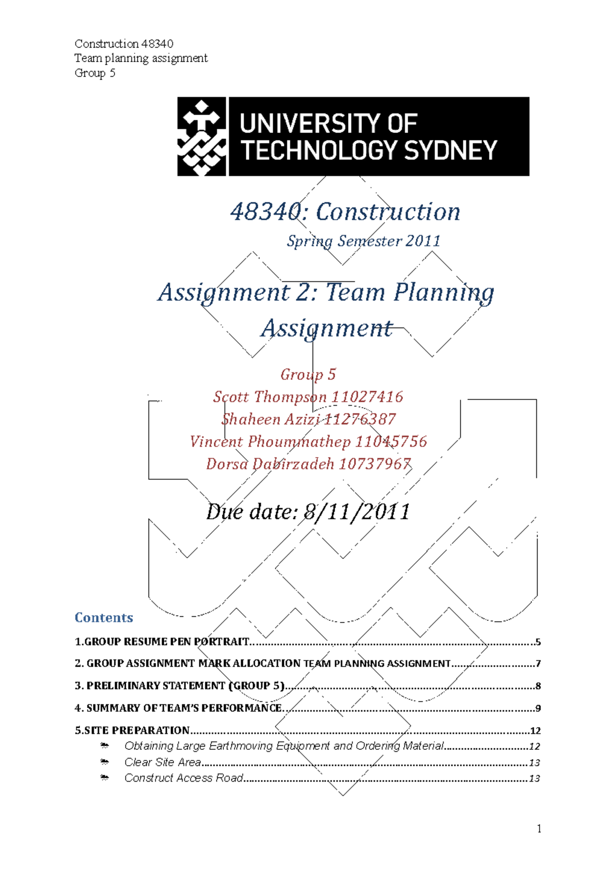 Docx-6 - Grade: 77 - Construction 48340 Team planning assignment Group ...