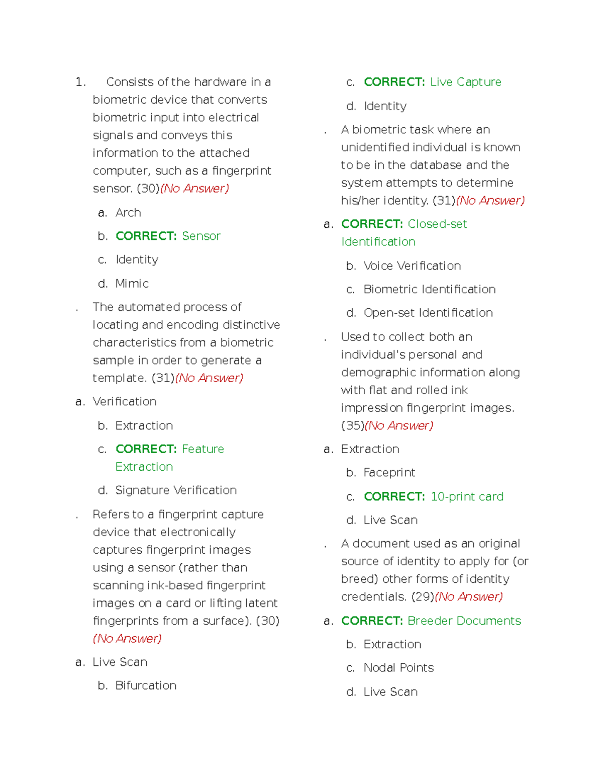 Biometric systems Multiple choice question and answers Consists of