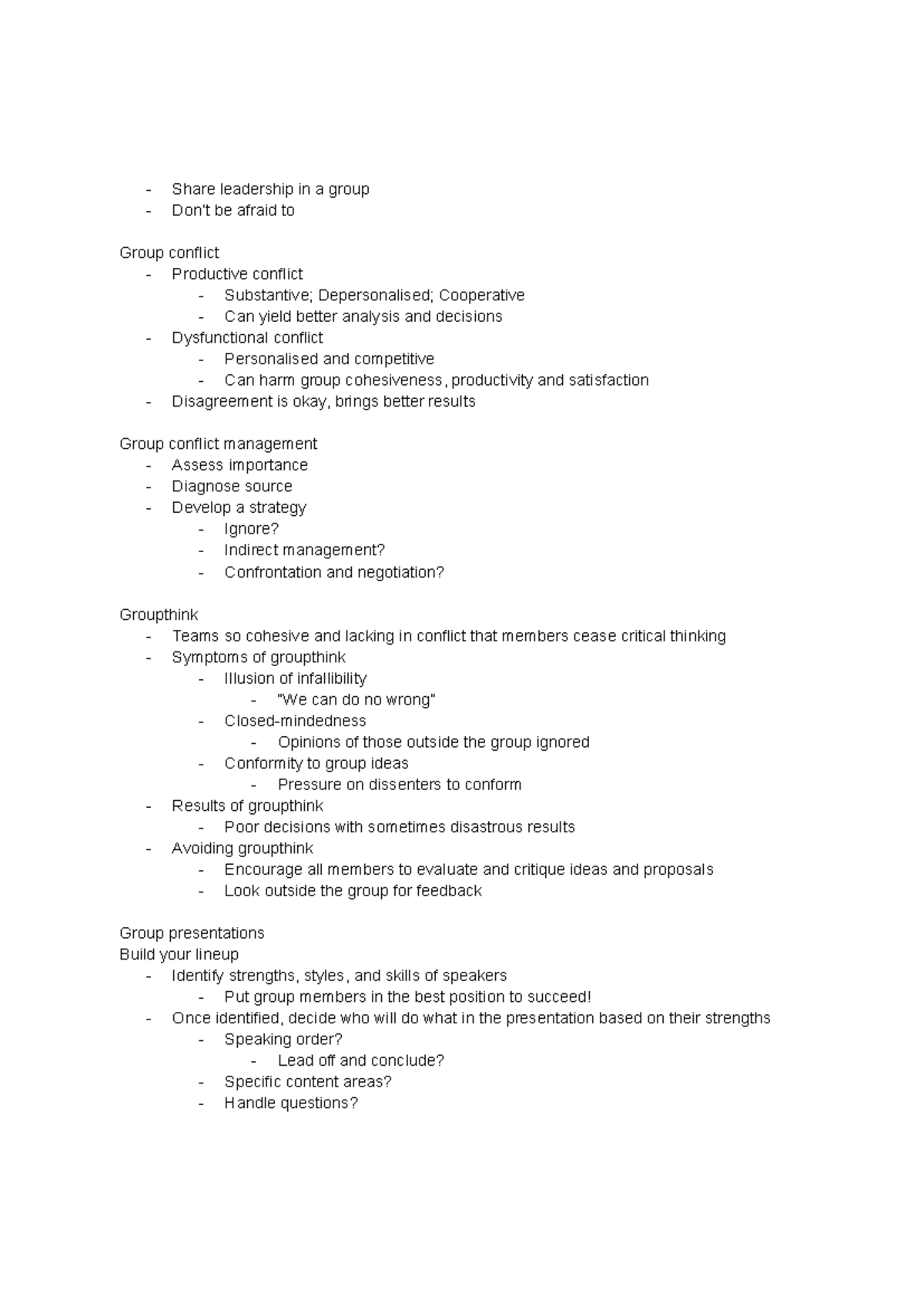 7 - Public Speaking notes - 6 KDUH OHDGHUVKLS LQ D JURXS 'RQ¶W EH ...