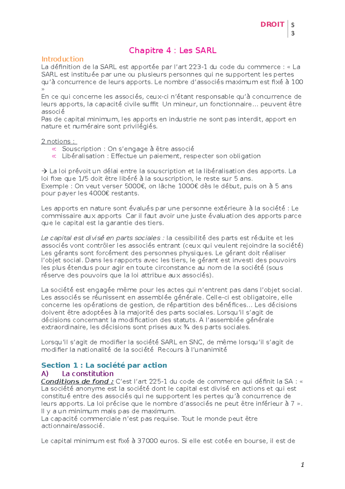 Un Fonctionnaire Peut Il Etre Associé D une Sarl Chapitre 4 S3 - DROIT S 3 Introduction Chapitre 4 : Les SARL La de la SARL  est par du code du - Studocu