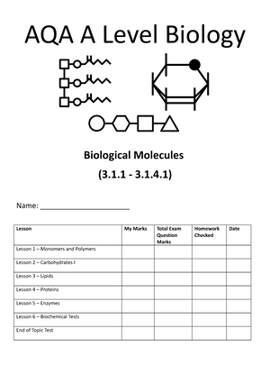 Bio-molecules - practice questions for biological molecules aqa a level