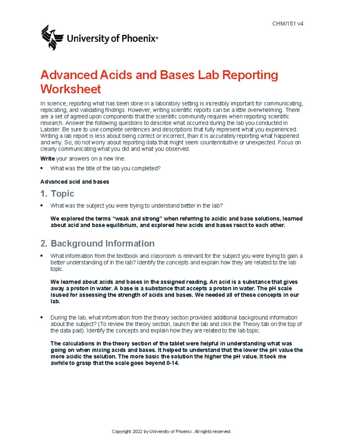 Chm151 v4 wk4 advanced acids and bases lab report observational - CHM ...