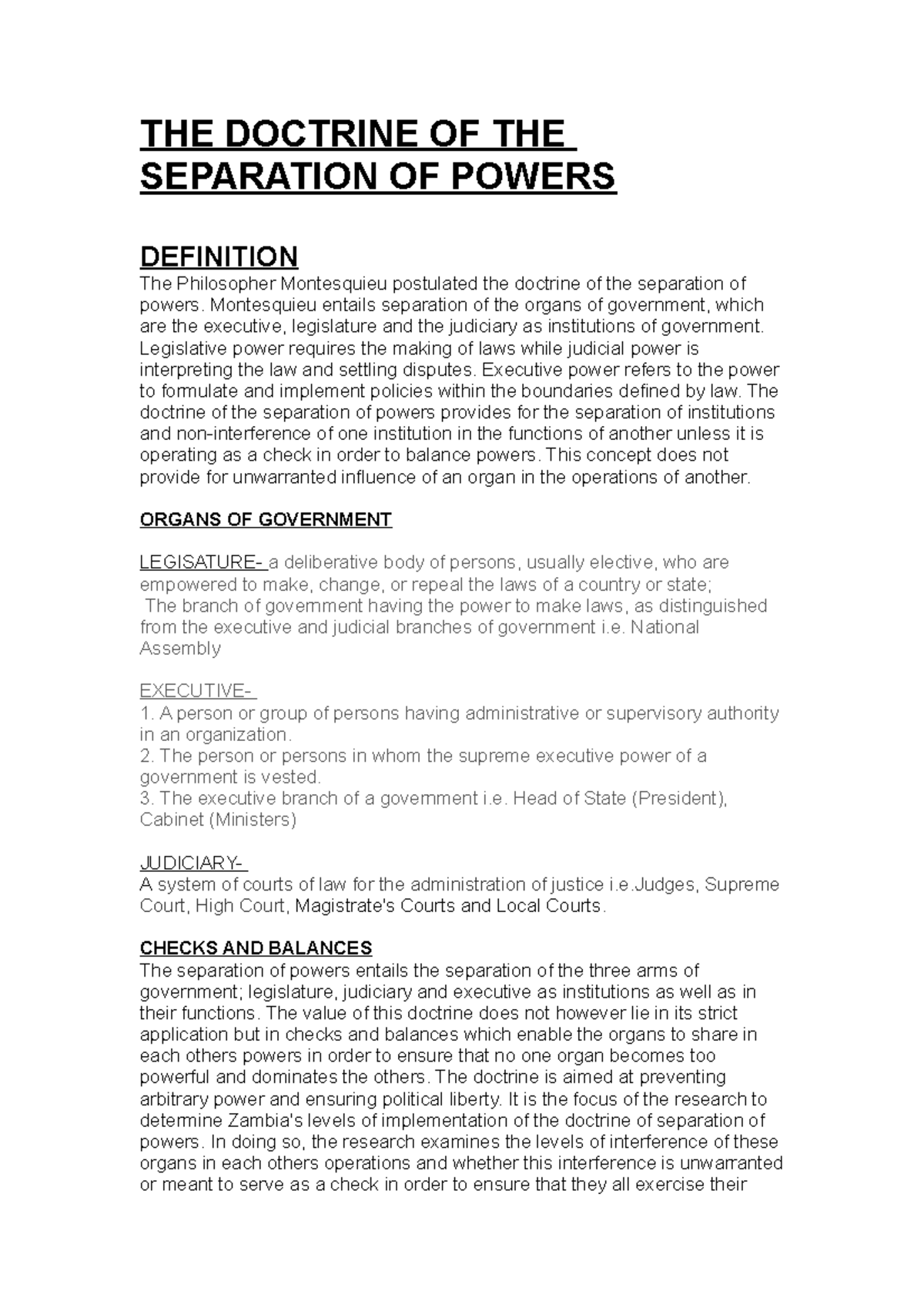 Separation of powers other materials THE DOCTRINE OF THE SEPARATION