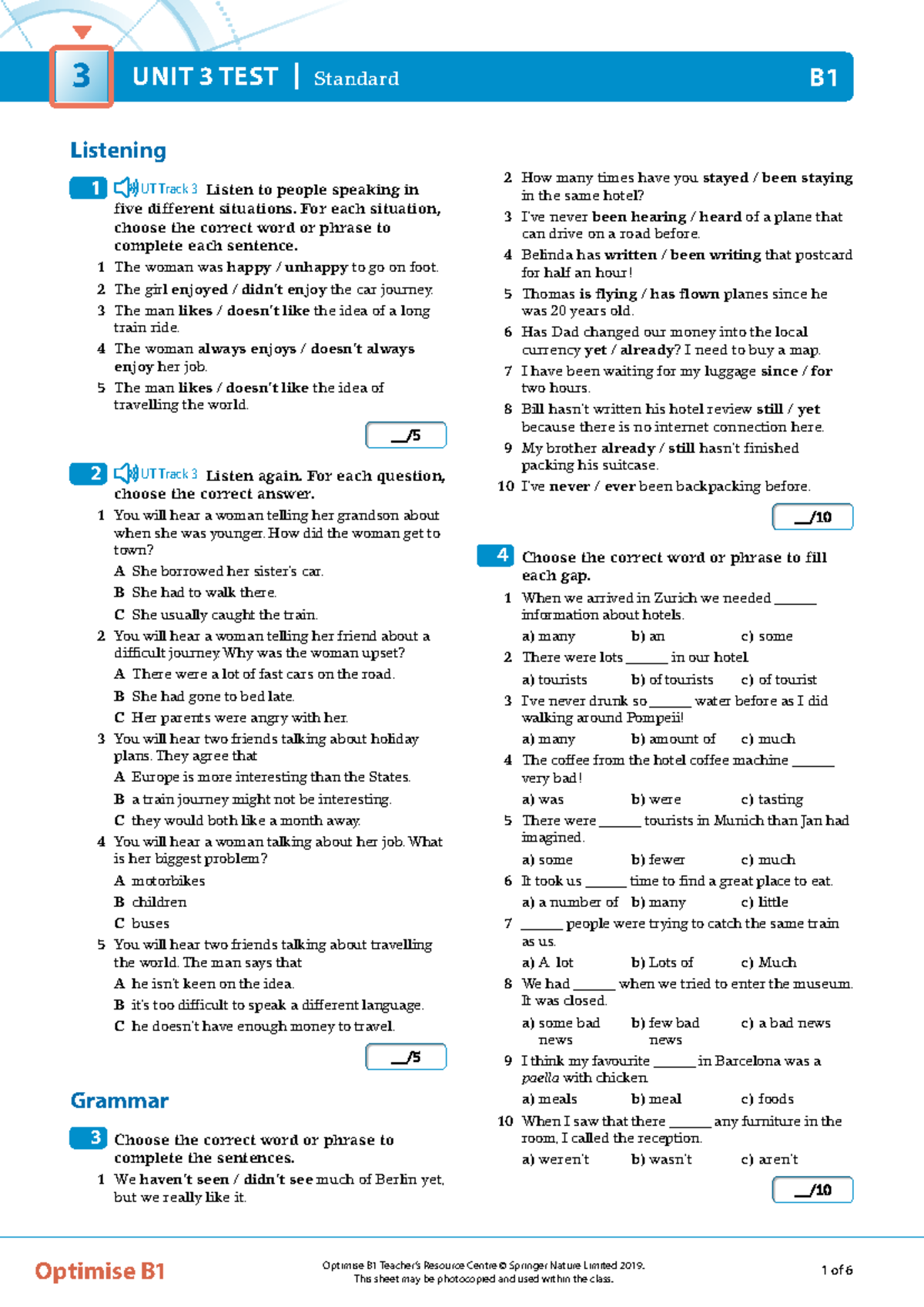 OPT B1 Unit test 3 standard - Optimise B1 Teacher’s Resource Centre ...