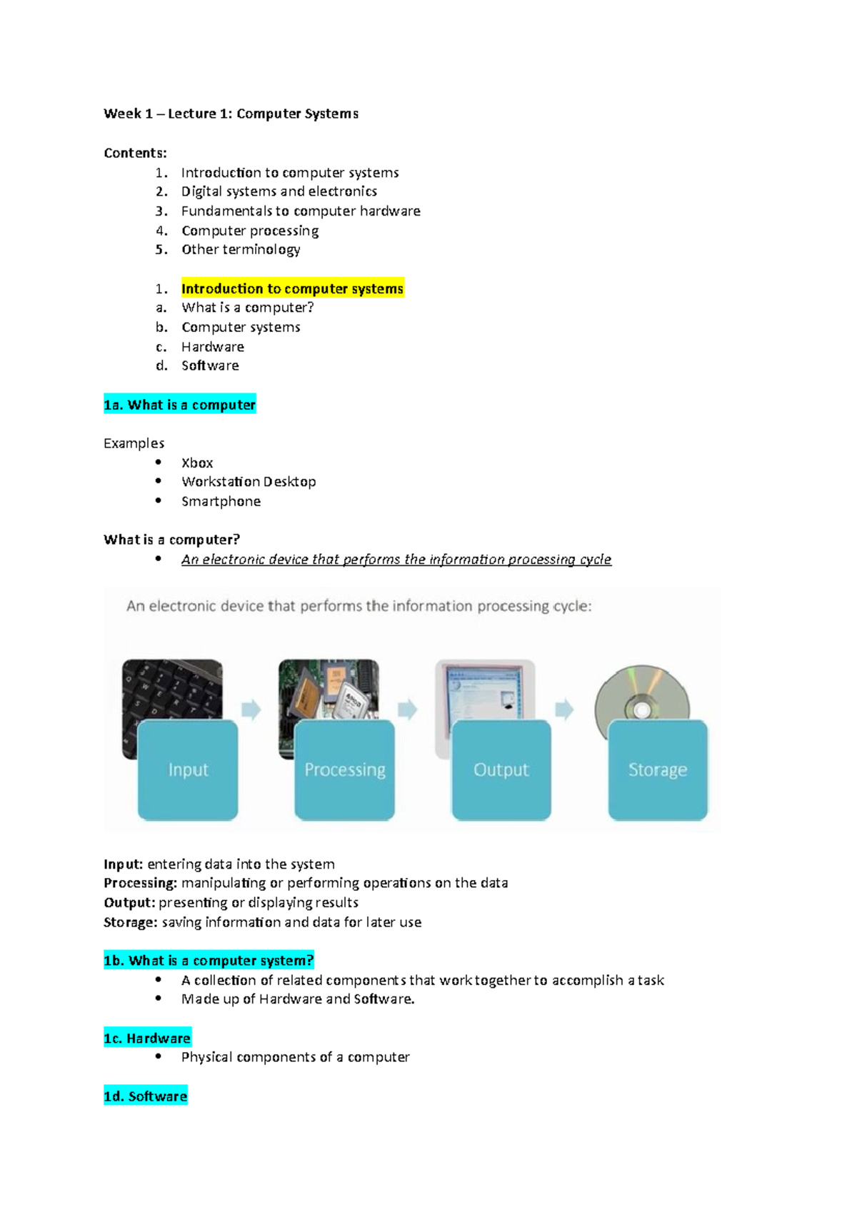 Computer Systems - Week 1 – Lecture 1: Computer Systems Contents: 1 ...