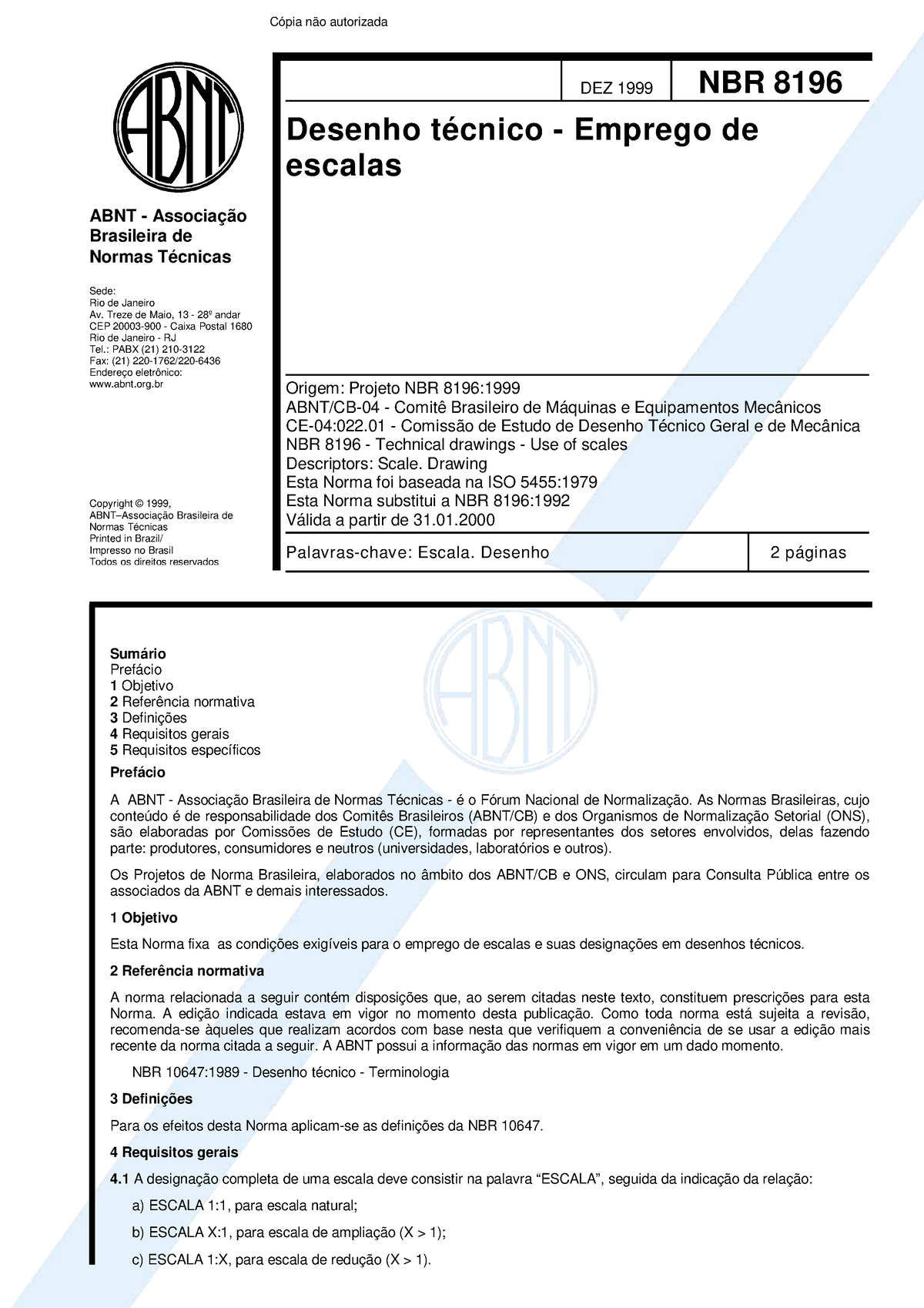 NBR 8196-Emprego De Escalas - DEZ 1999 NBR 8196 Desenho Técnico ...